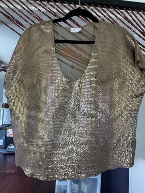 Vintage Gold Sequin V-Neck Women's 70s Disco Top